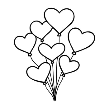 Heart-shaped balloon bouquet line art illustration vector