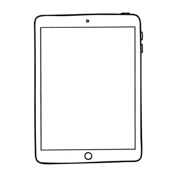 Hand-drawn minimalist tablet outline with button and camera details vector