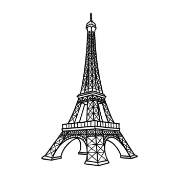 Eiffel tower line art drawing with detailed architectural design. Hand drawndoodle illustration vector