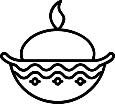 Traditional oil lamp icon with flame in outline style for Diwali vector