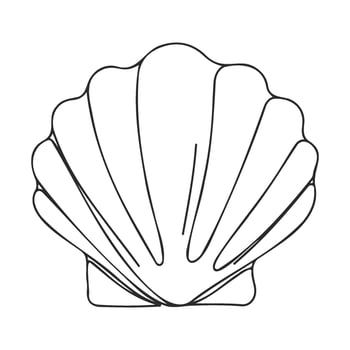 Simple black and white seashell outline drawing with curved lines vector