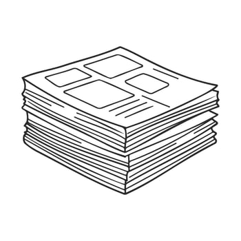 Stack of newspapers black and white drawing with simplistic line art style vector