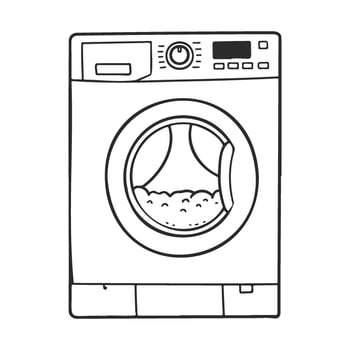 Modern washing machine line art - detailed home appliance sketch with digital display vector