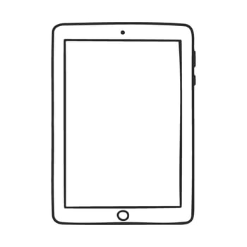 Simple black and white illustration of a tablet with blank screen vector