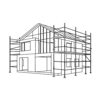 Architectural outline of modern house under construction with scaffolding vector