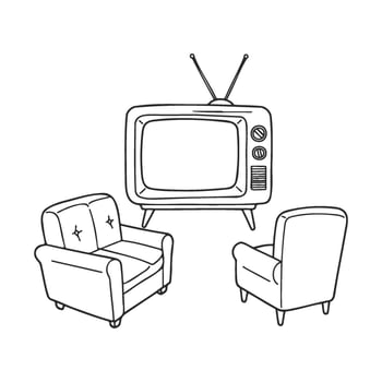 Vintage television set with armchairs in retro style art vector