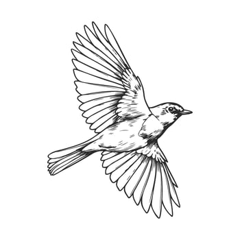 Detailed black and white bird illustration with extended wings vector