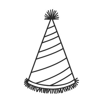 Minimalist black and white party hat with fringe and stripes design vector