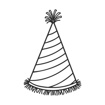 Black and white striped party hat illustration with festive fringes vector