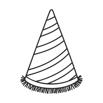 Striped party hat with fringe outline illustration on white background vector