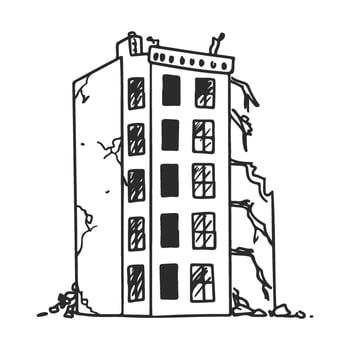 Hand drawncrumbling building with earthquake damage and cracks vector