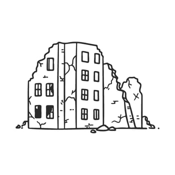 Abandoned urban building ruins with crumbling walls and windows vector