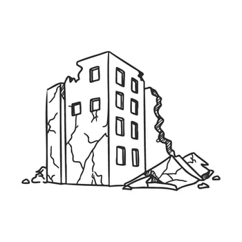 Hand drawnsketch of crumbling building with debris vector