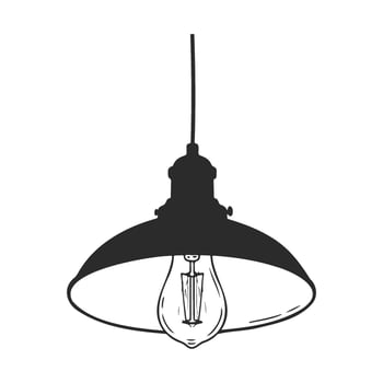 Black and white silhouette of hanging industrial pendant light fixture vector