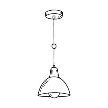 Black and white sketch of a hanging pendant lamp with exposed bulb vector