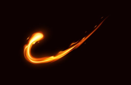 Dynamic digital illustration of a glowing fiery swirl. Bright orange and yellow tones on a dark background. Represents energy and motion. Ideal for design projects. vector