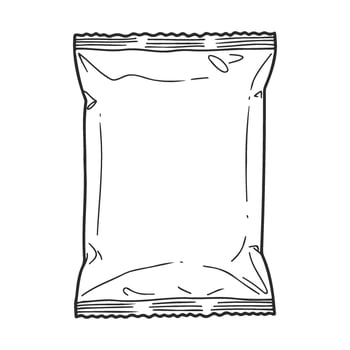 Blank snack packaging mockup in black and white line art style vector