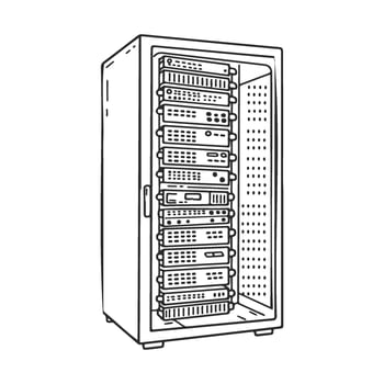 Illustration of data center server rack with multiple hardware units vector
