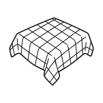 Checkered tablecloth draped over square table in black and white line art vector