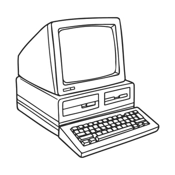Vintage monochrome retro computer with crt monitor and keyboard vector