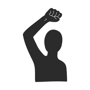 Silhouette of a person with raised fist symbolizing strength and protest vector