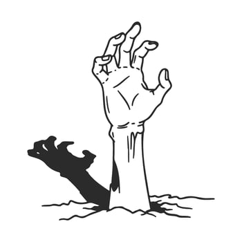 Creepy hand emerging from grave halloween horror illustration vector