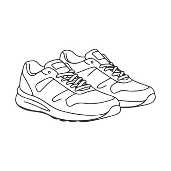 Simple line drawing of casual sneakers with laces vector