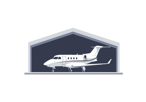 A small airplane is parked inside a hangar vector