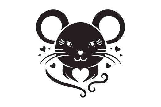 A black and white mouse with hearts on its head vector