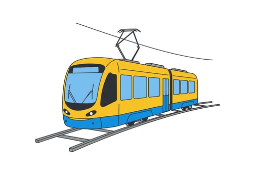 A cartoon train is on the tracks vector