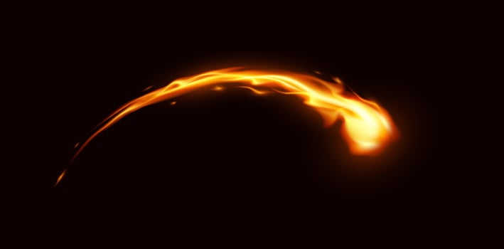 Dynamic fiery blaze with curved motion on a dark black background. Bright, vivid colors create an intense, energetic, and vibrant feel. Ideal for dramatic themes. vector