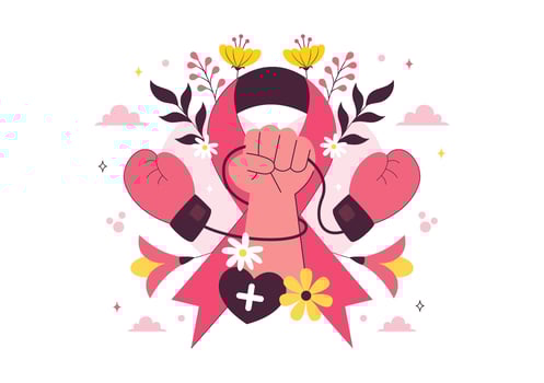 Flat Cartoon Style Awareness Poster for Breast Cancer Featuring Women and Ribbon Icon vector