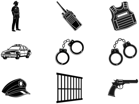 Clean Black Police Icons on White Background vector