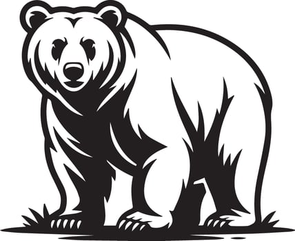Bold Black and White Illustration of a Standing Grizzly Bear vector