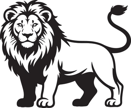 Black and White Lion Illustration Majestic Feline in Simple Graphic Style vector