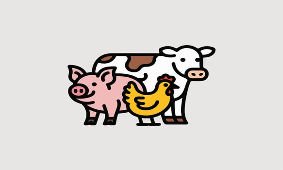 Cartoon Farm Animals A Pig Chicken and Cow Standing Together vector