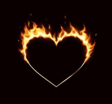 A glowing heartshaped flame burns intensely on a dark background. Bright fiery colors create a striking contrast. Perfect for conveying passion and intensity. vector