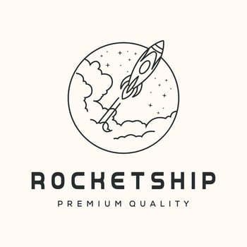 fly rocket line art logo minimalist illustration design, galaxy rocket symbol design vector