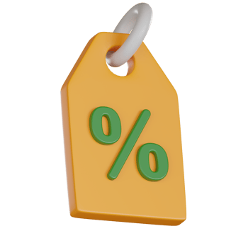 Discount tag icon in 3d style for shopping and retail use showing percentage symbol in green on orange background with white ring for hanging and sale promotion concept png