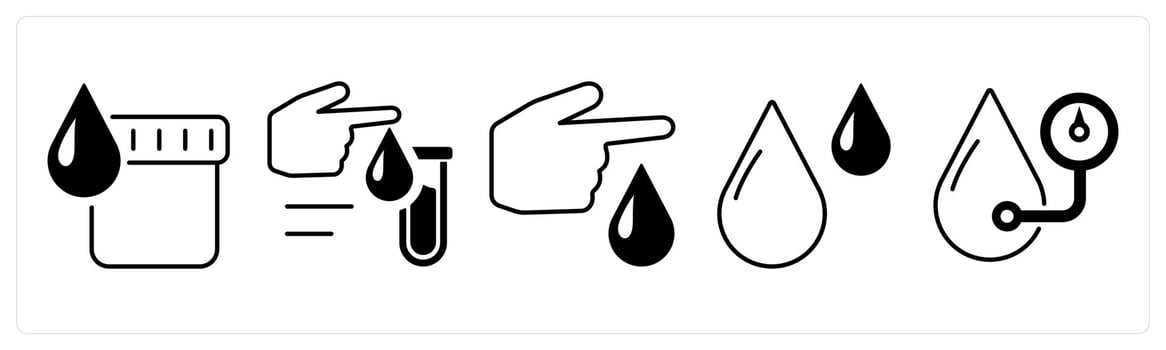 A set of 5 mix icons as dark urine, blood test, hematology in black color vector