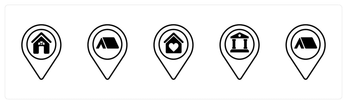 A set of 5 mix icons as home, house, bank in black color vector