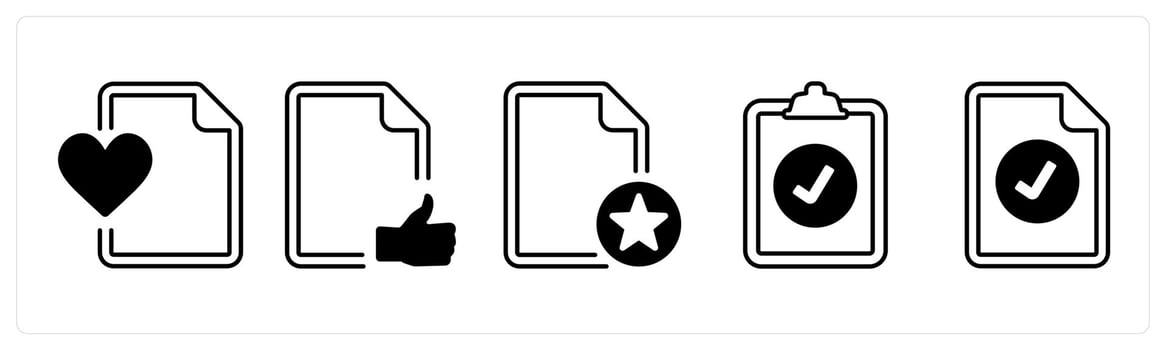 A set of 5 mix icons as favorite, approved, star in black color vector