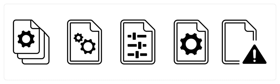 A set of 5 mix icons as optimization, configuration, settings in black color vector