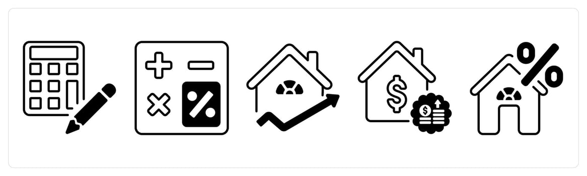 A set of 5 mix icons as budget, personal income, house value in black color vector
