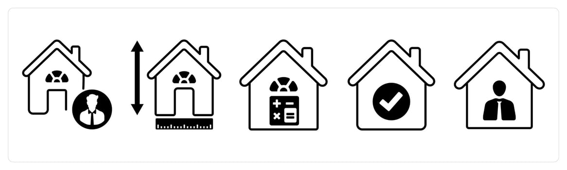 A set of 5 mix icons as realtor, house size, account in black color vector