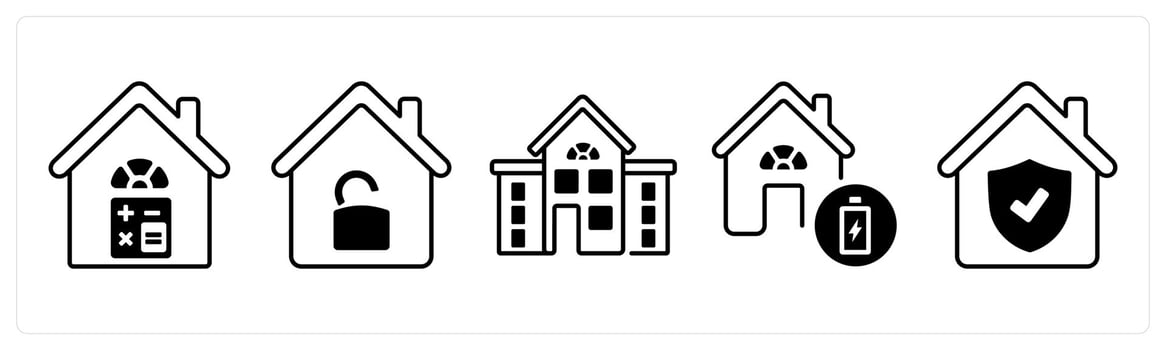 A set of 5 mix icons as account, open house, home building in black color vector