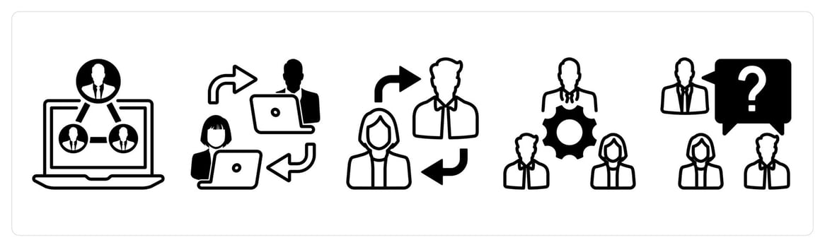 A set of 5 mix icons as business links, network, coordination in black color vector