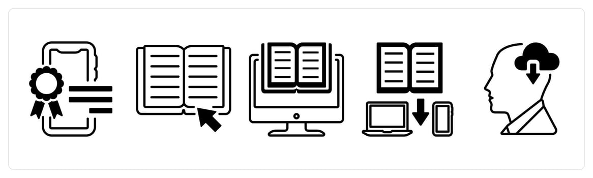 A set of 5 mix icons as mobile diploma, online education in black color vector