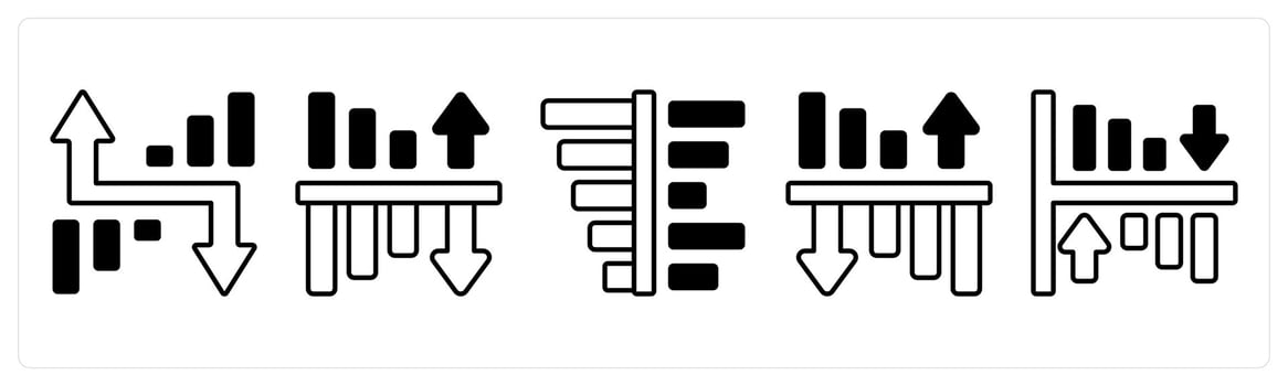 A set of 5 mix icons as profit analysis, evaluation, expenses in black color vector