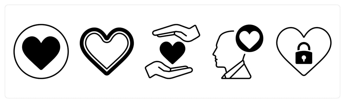 A set of 5 mix icons as favorite, heart, favorite privacy in black color vector